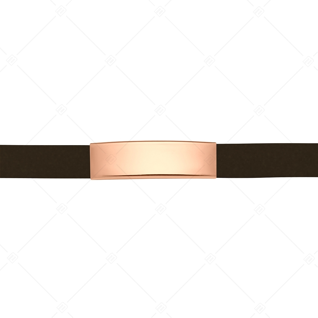 BALCANO - Sötét barna színű bőr karkötő, gravírozható, téglalap alakú 18K rozé arany bevonatú nemesacél fejrésszel (551096LT69)