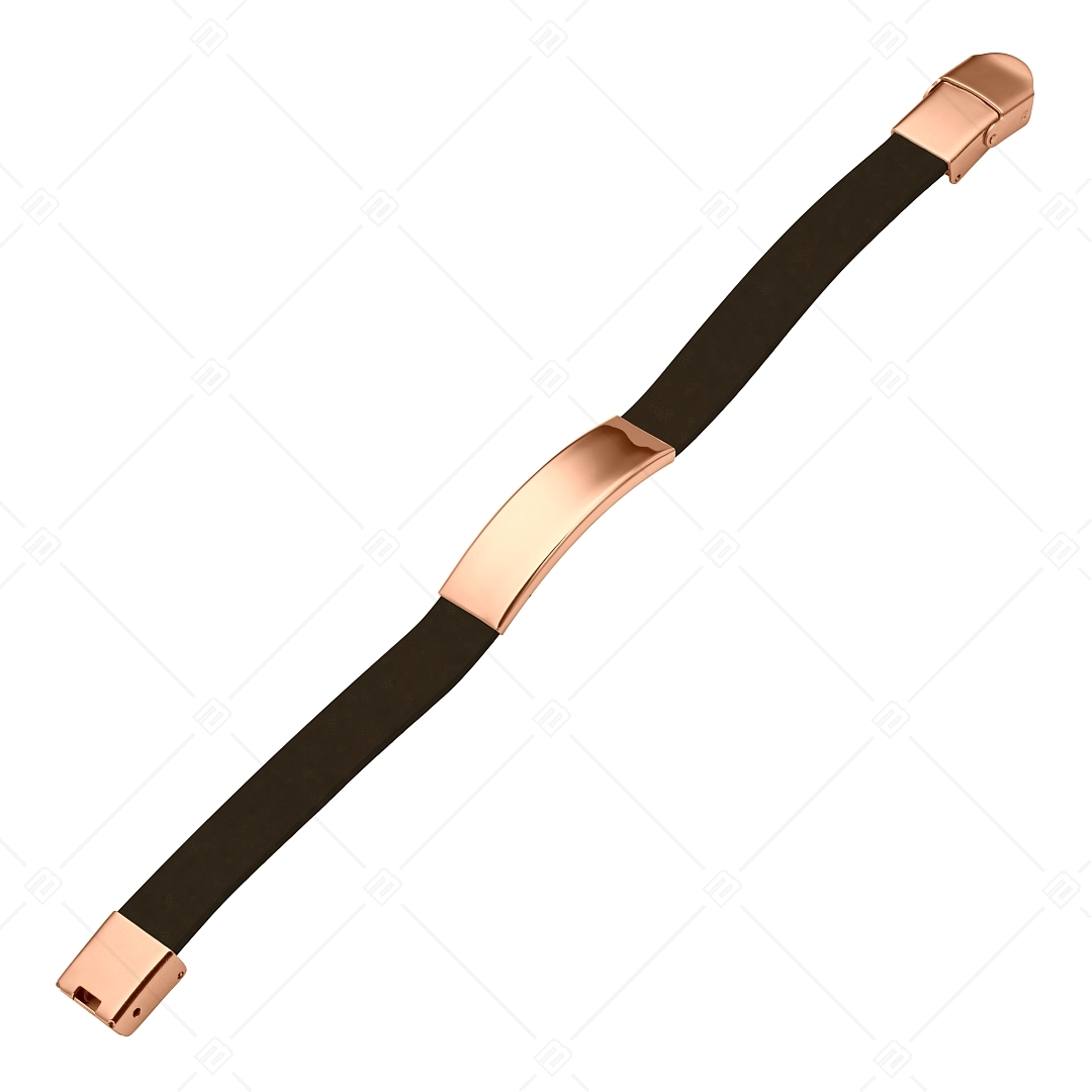 BALCANO - Sötét barna színű bőr karkötő, gravírozható, téglalap alakú 18K rozé arany bevonatú nemesacél fejrésszel (551096LT69)