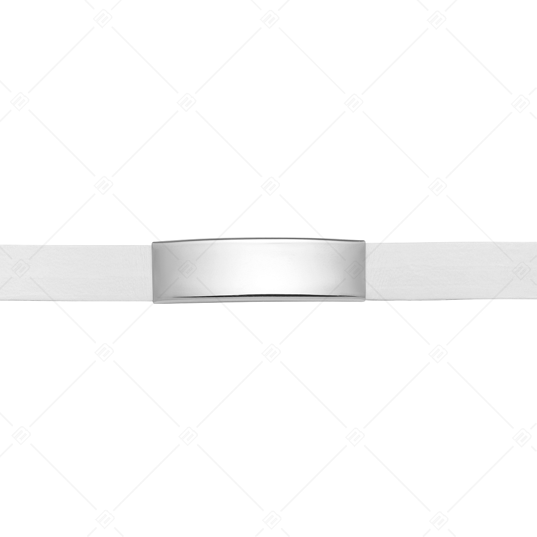 BALCANO - Fehér színű bőr karkötő, gravírozható, téglalap alakú nemesacél fejrésszel (551097LT00)