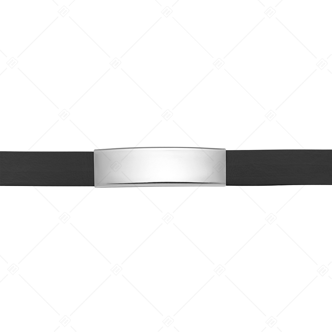 BALCANO - Fekete színű bőr karkötő, gravírozható, téglalap alakú nemesacél fejrésszel (551097LT11)