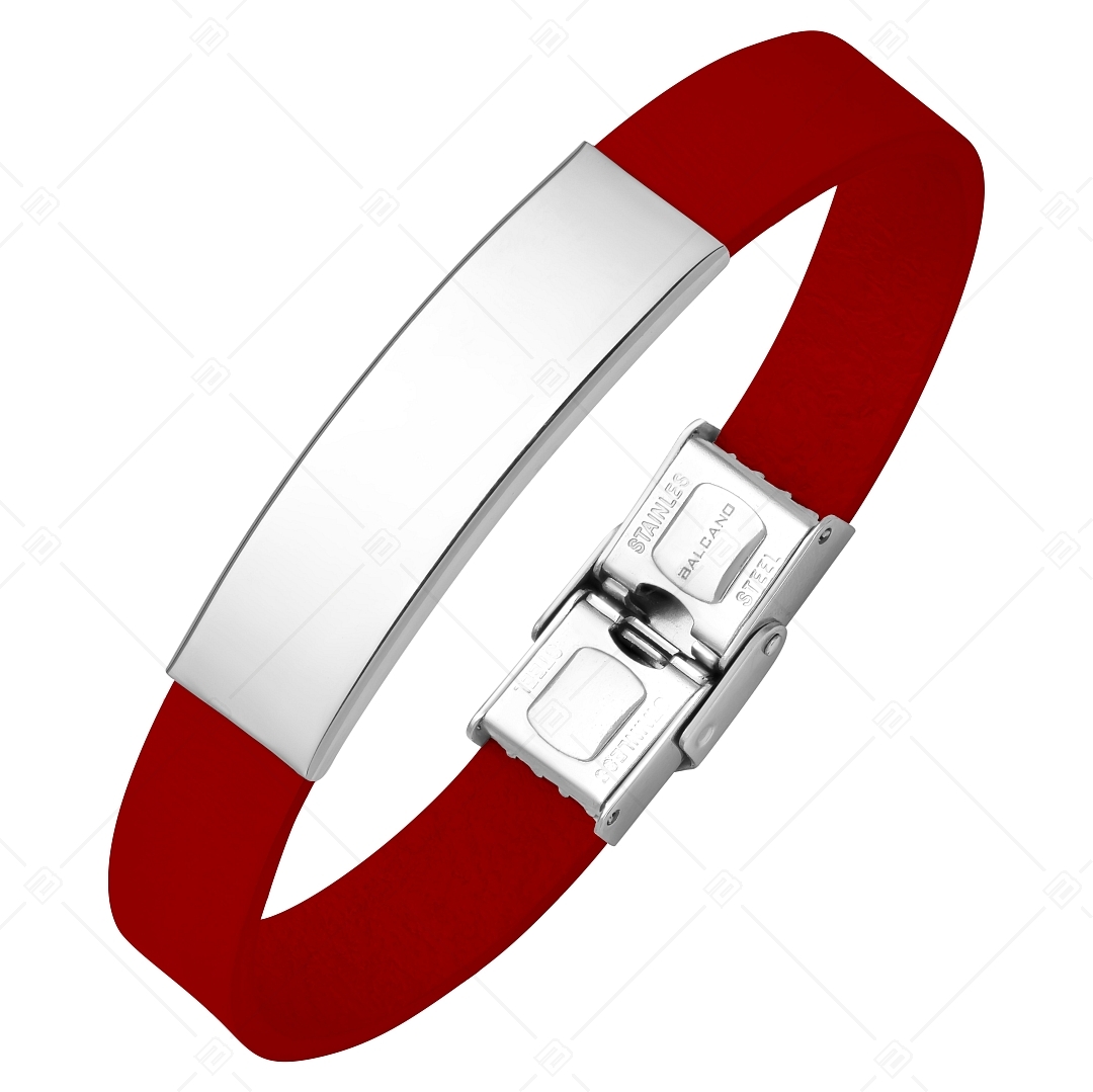 BALCANO - Piros színű bőr karkötő, gravírozható, téglalap alakú nemesacél fejrésszel (551097LT22)