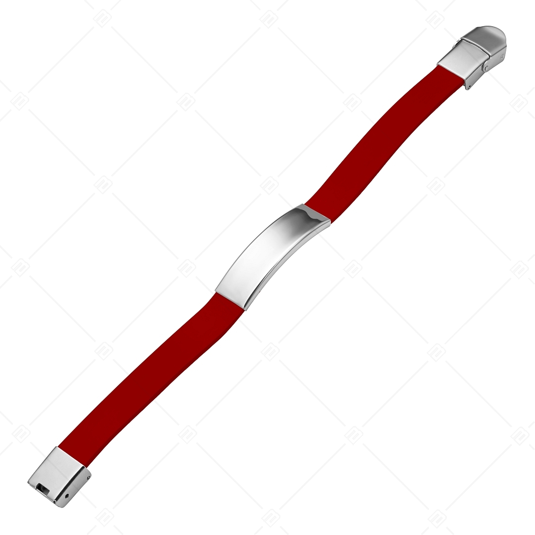 BALCANO - Piros színű bőr karkötő, gravírozható, téglalap alakú nemesacél fejrésszel (551097LT22)