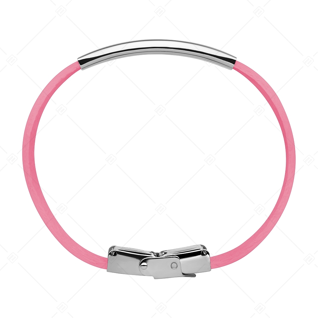 BALCANO - Rózsaszínű bőr karkötő, gravírozható, téglalap alakú nemesacél fejrésszel (551097LT28)