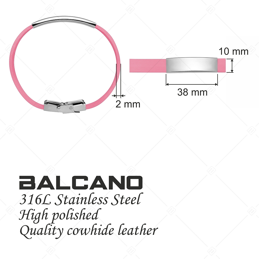 BALCANO - Rózsaszínű bőr karkötő, gravírozható, téglalap alakú nemesacél fejrésszel (551097LT28)