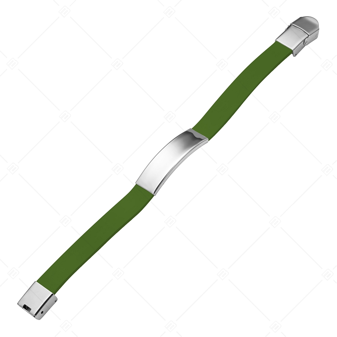 BALCANO - Zöld színű bőr karkötő, gravírozható, téglalap alakú nemesacél fejrésszel (551097LT38)