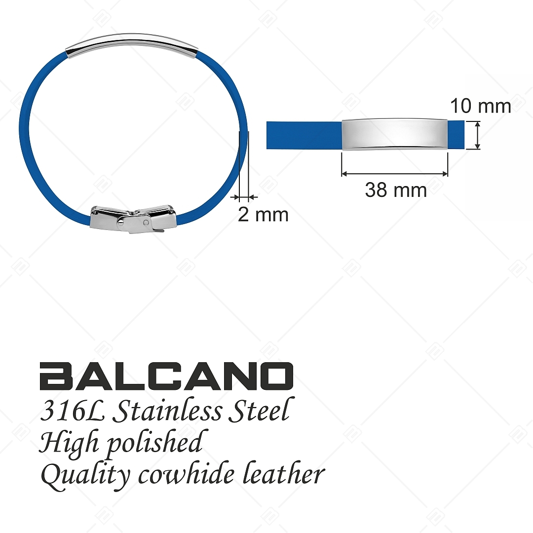 BALCANO - Kék színű bőr karkötő, gravírozható, téglalap alakú nemesacél fejrésszel (551097LT48)