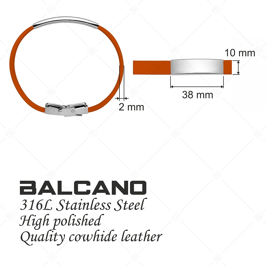 BALCANO - Narancs színű bőr karkötő, gravírozható, téglalap alakú nemesacél fejrésszel (551097LT55)