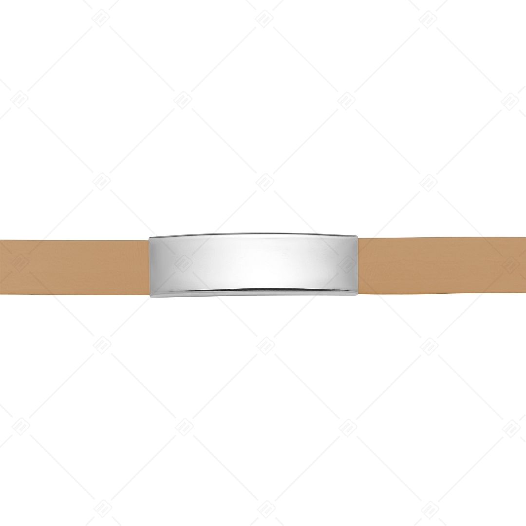 BALCANO - Világosbarna színű bőr karkötő, gravírozható, téglalap alakú nemesacél fejrésszel (551097LT68)