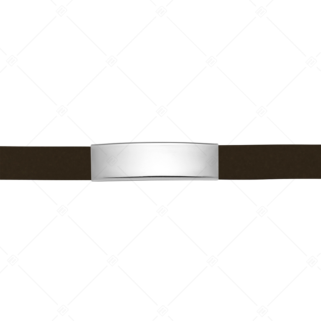 BALCANO - Sötétbarna színű bőr karkötő, gravírozható, téglalap alakú nemesacél fejrésszel (551097LT69)