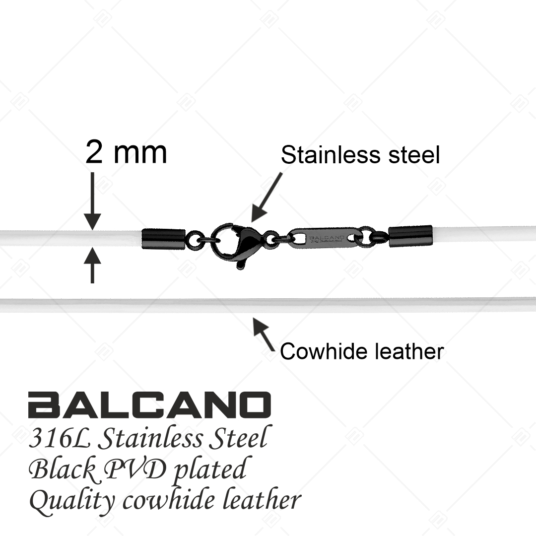 BALCANO - Cordino / Fehér bőr nyaklánc fekete PVD bevonatos nemesacél delfin kapoccsal - 2 mm (552011LT00)
