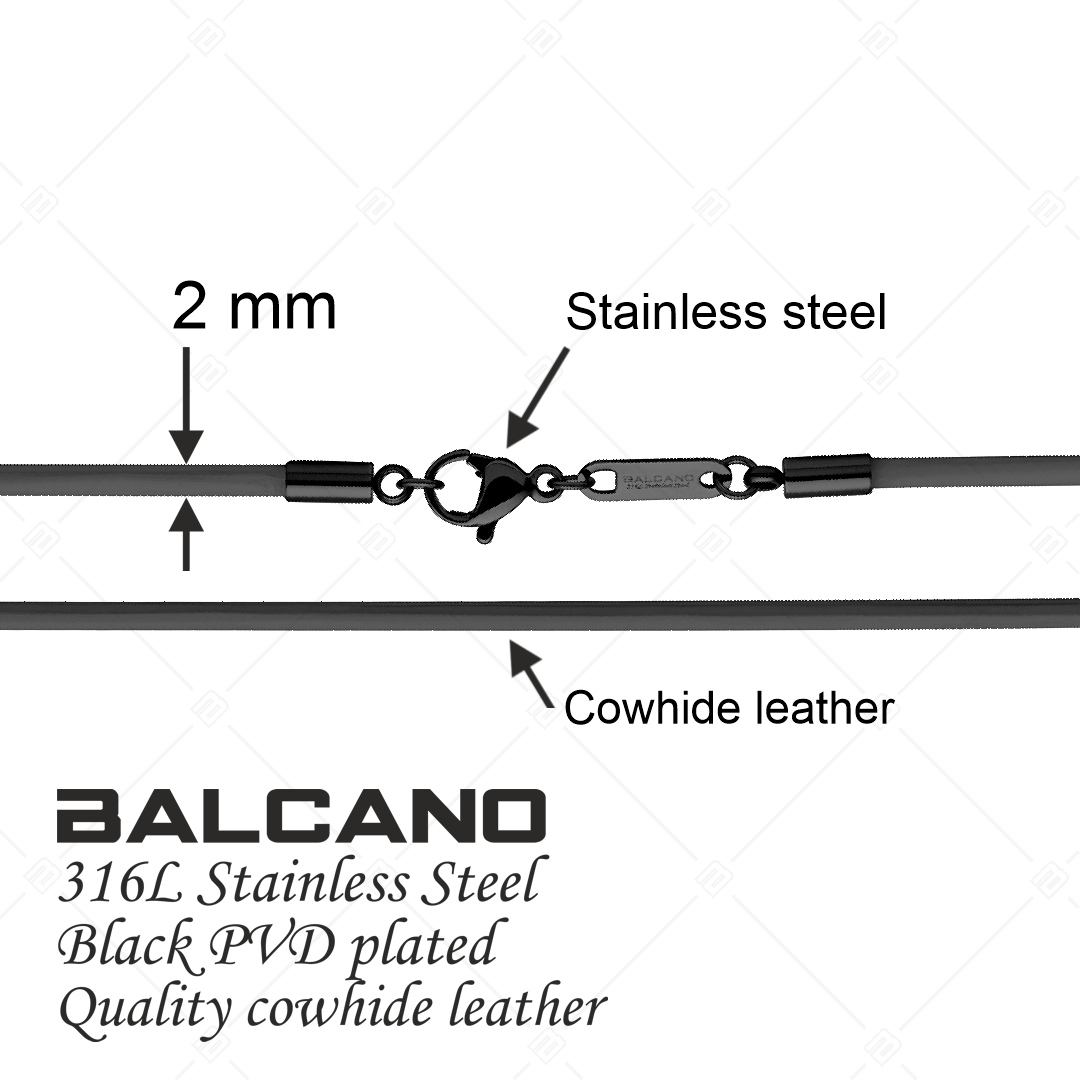 BALCANO - Cordino / Fekete bőr nyaklánc fekete PVD bevonatos nemesacél delfin kapoccsal - 2 mm (552011LT11)