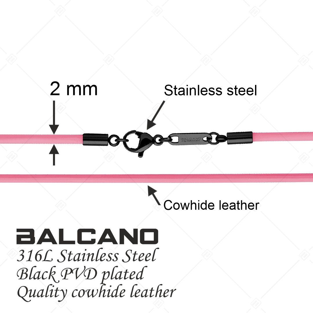 BALCANO - Cordino / Rózsaszínű bőr nyaklánc fekete PVD bevonatos nemesacél delfin kapoccsal - 2 mm (552011LT28)
