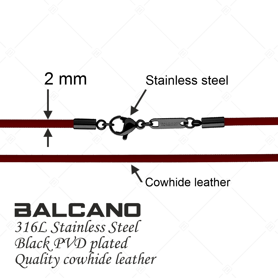 BALCANO - Cordino / Bordó bőr nyaklánc fekete PVD bevonatos nemesacél delfin kapoccsal - 2 mm (552011LT29)