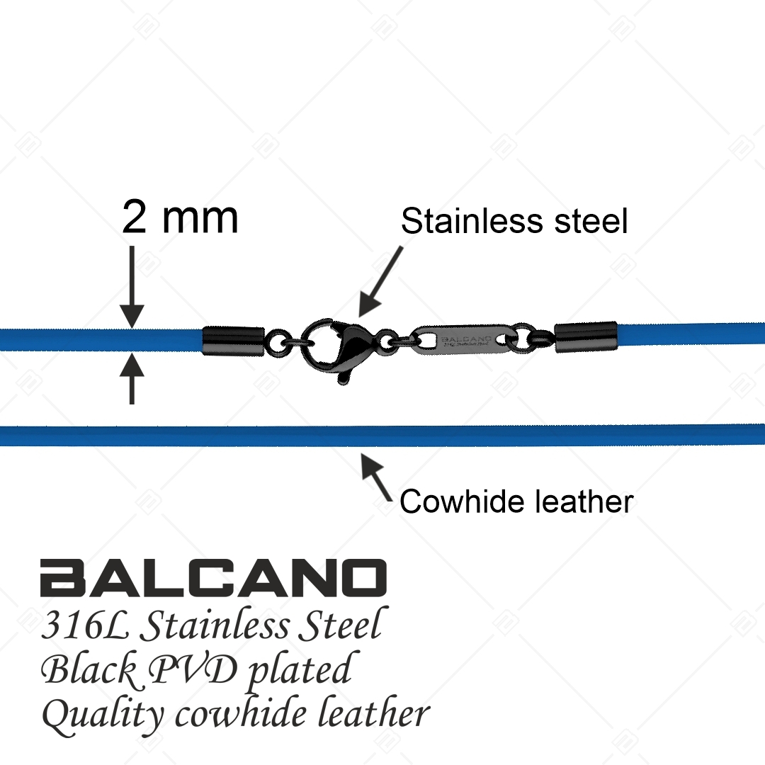 BALCANO - Cordino / Kék bőr nyaklánc fekete PVD bevonatos nemesacél delfin kapoccsal - 2 mm (552011LT48)