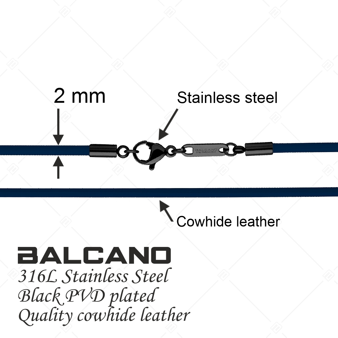 BALCANO - Cordino / Sötétkék bőr nyaklánc fekete PVD bevonatos nemesacél delfin kapoccsal - 2 mm (552011LT49)