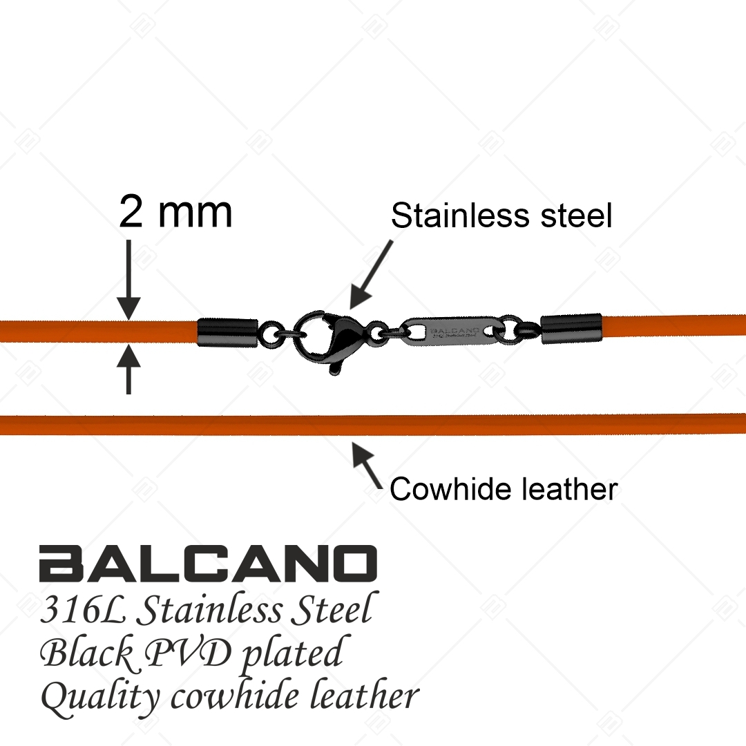 BALCANO - Cordino / Narancssárga bőr nyaklánc fekete PVD bevonatos nemesacél delfin kapoccsal - 2 mm (552011LT55)