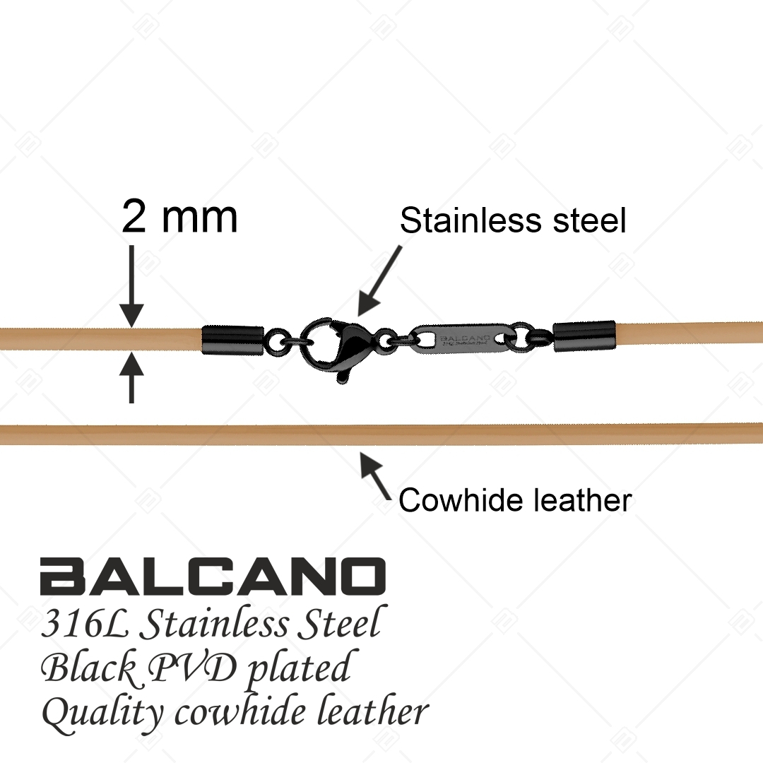 BALCANO - Cordino / Világos barna bőr nyaklánc fekete PVD bevonatos nemesacél delfin kapoccsal - 2 mm (552011LT68)