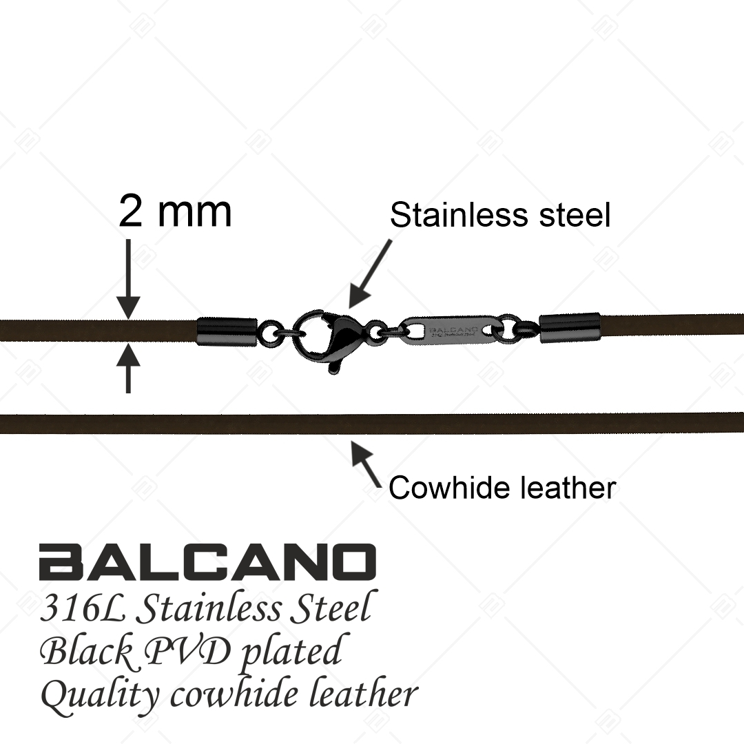 BALCANO - Cordino / Sötét barna bőr nyaklánc fekete PVD bevonatos nemesacél delfin kapoccsal - 2 mm (552011LT69)