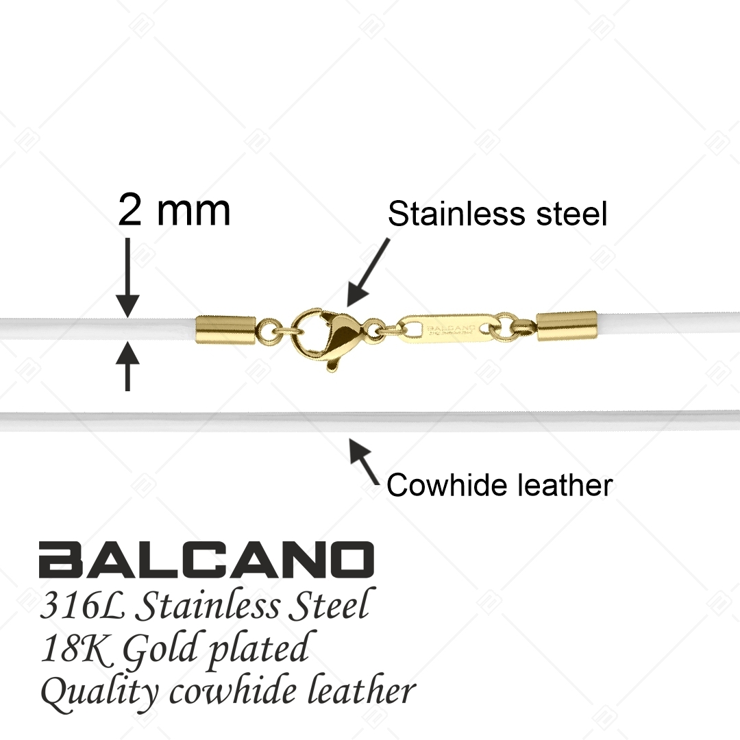 BALCANO - Cordino / Fehér bőr nyaklánc 18K arany bevonatos nemesacél delfin kapoccsal - 2 mm (552088LT00)