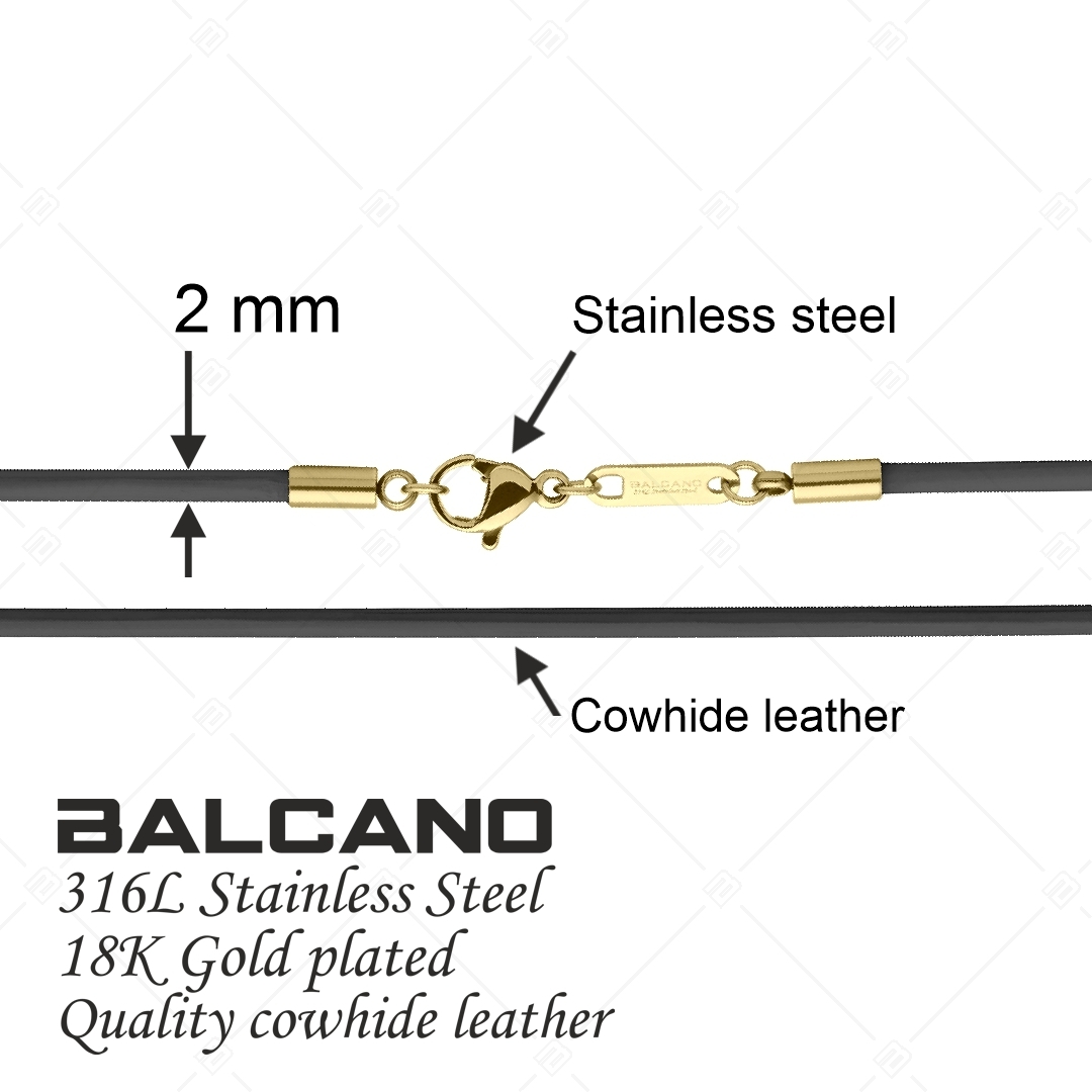 BALCANO - Cordino / Fekete bőr nyaklánc 18K arany bevonatos nemesacél delfin kapoccsal - 2 mm (552088LT11)