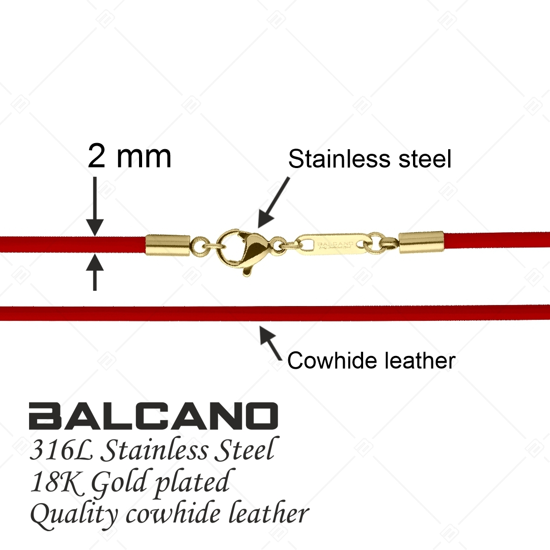 BALCANO - Cordino / Piros bőr nyaklánc 18K arany bevonatos nemesacél delfin kapoccsal - 2 mm (552088LT22)