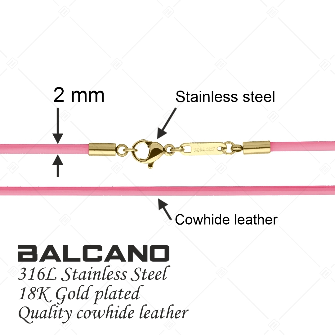 BALCANO - Cordino / Rózsaszínű Bőr nyaklánc 18K arany bevonatos nemesacél delfin kapoccsal - 2 mm (552088LT28)