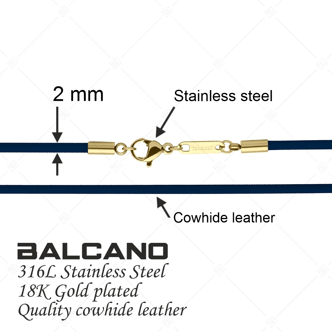 BALCANO - Cordino / Sötétkék bőr nyaklánc 18K arany bevonatos nemesacél delfin kapoccsal - 2 mm (552088LT49)