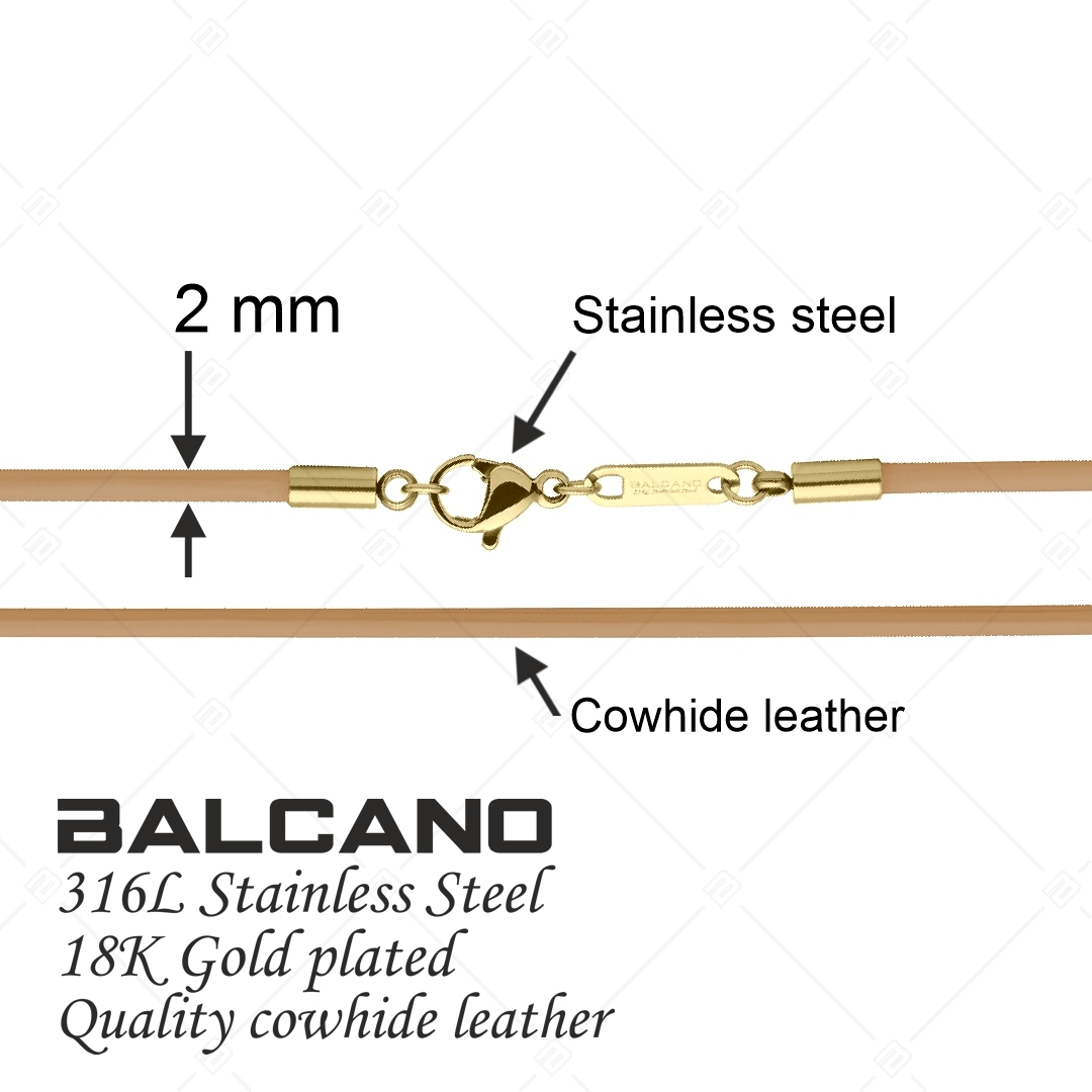BALCANO - Cordino / Világos barna bőr nyaklánc 18K arany bevonatos nemesacél delfin kapoccsal - 2 mm (552088LT68)