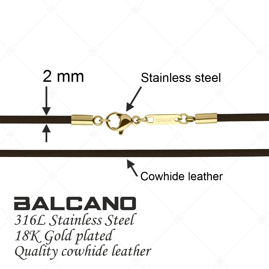 BALCANO - Cordino / Sötét barna bőr nyaklánc 18K arany bevonatos nemesacél delfin kapoccsal - 2 mm (552088LT69)