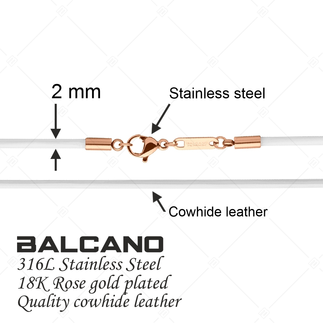 BALCANO - Cordino / Fehér bőr nyaklánc 18K rozé arany bevonatos nemesacél delfin kapoccsal - 2 mm (552096LT00)