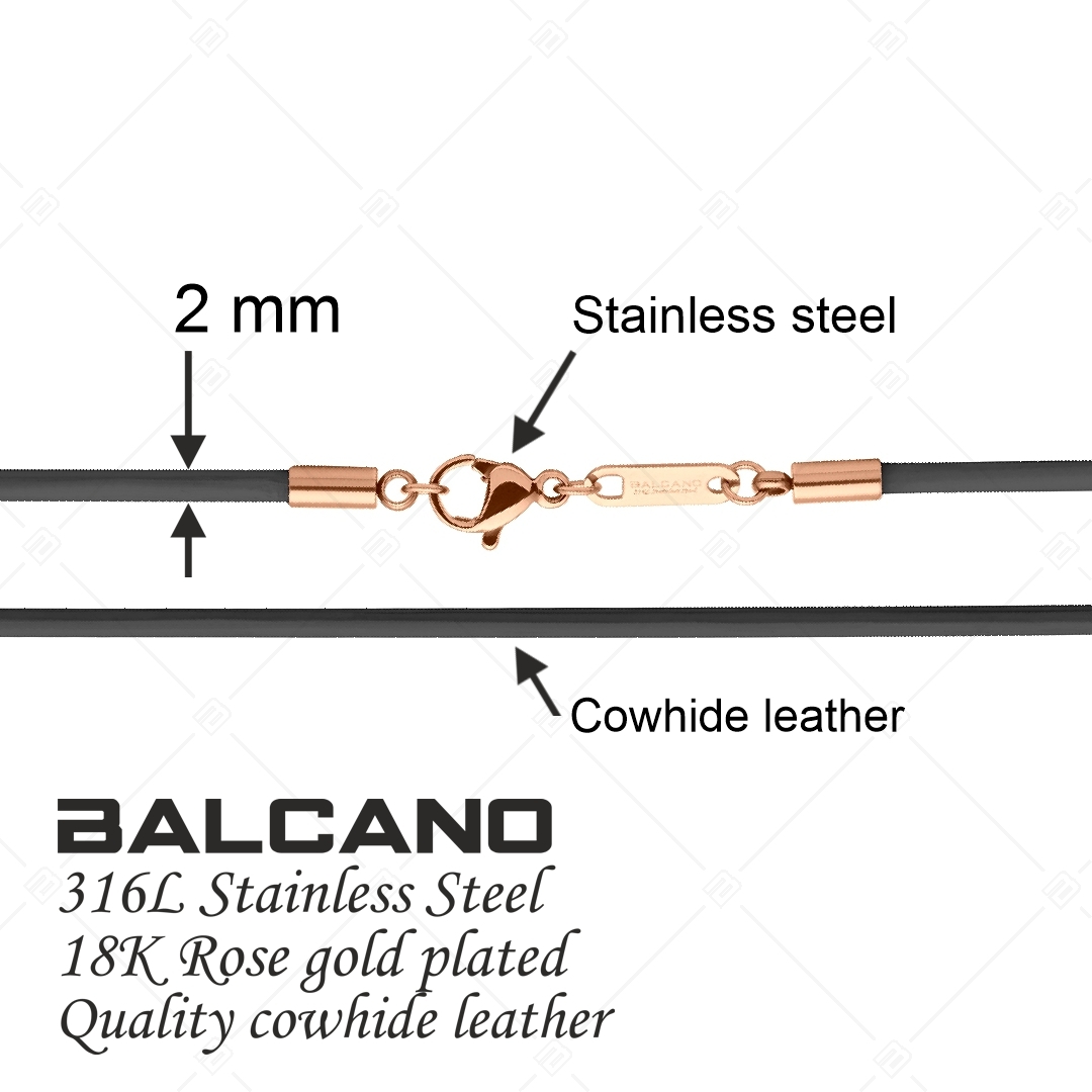 BALCANO - Cordino / Fekete bőr nyaklánc 18K rozé arany bevonatos nemesacél delfin kapoccsal - 2 mm (552096LT11)