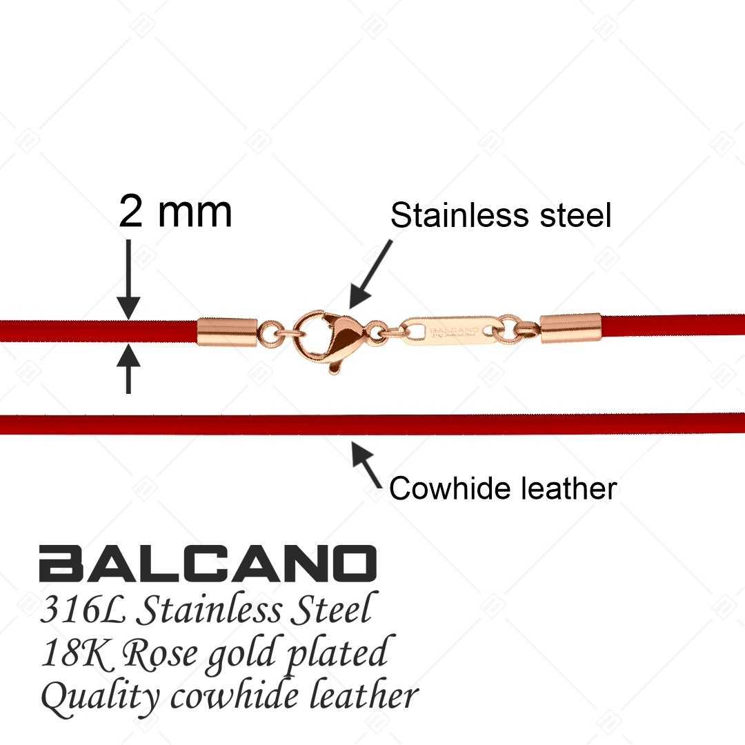 BALCANO - Cordino / Piros bőr nyaklánc 18K rozé arany bevonatos nemesacél delfin kapoccsal - 2 mm (552096LT22)