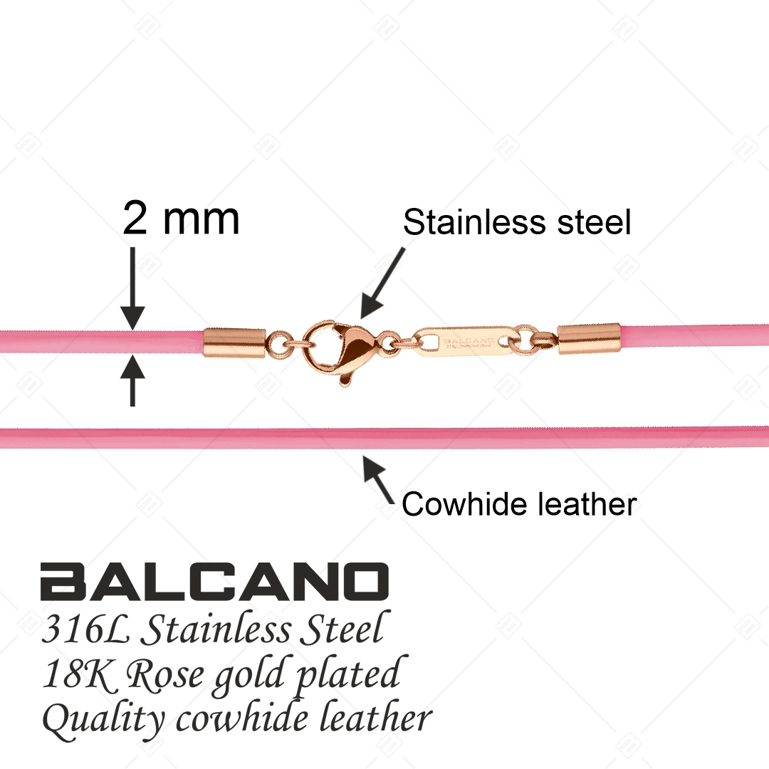 BALCANO - Cordino / Rózsaszínű Bőr nyaklánc 18K rozé arany bevonatos nemesacél delfin kapoccsal - 2 mm (552096LT28)