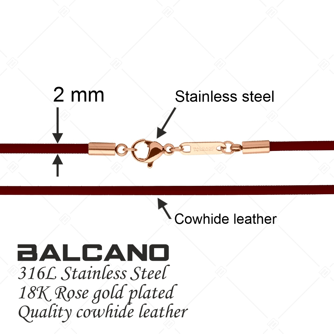 BALCANO - Cordino / Bordó bőr nyaklánc 18K rozé arany bevonatos nemesacél delfin kapoccsal - 2 mm (552096LT29)