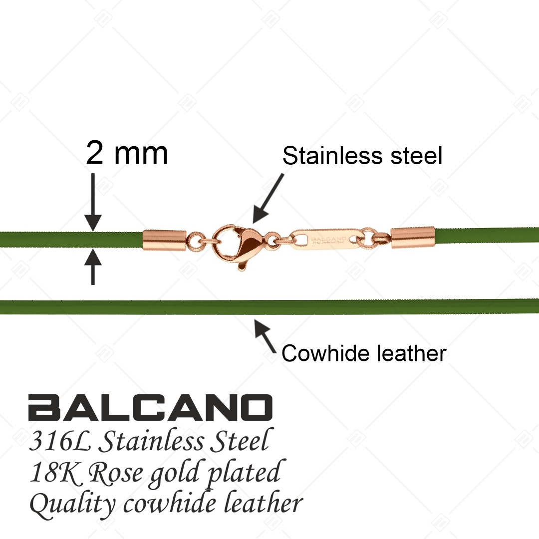 BALCANO - Cordino / Zöld bőr nyaklánc 18K rozé arany bevonatos nemesacél delfin kapoccsal - 2 mm (552096LT38)