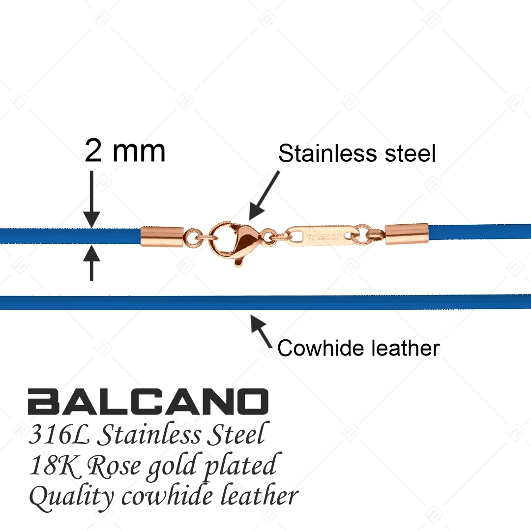 BALCANO - Cordino / Kék bőr nyaklánc 18K rozé arany bevonatos nemesacél delfin kapoccsal - 2 mm (552096LT48)