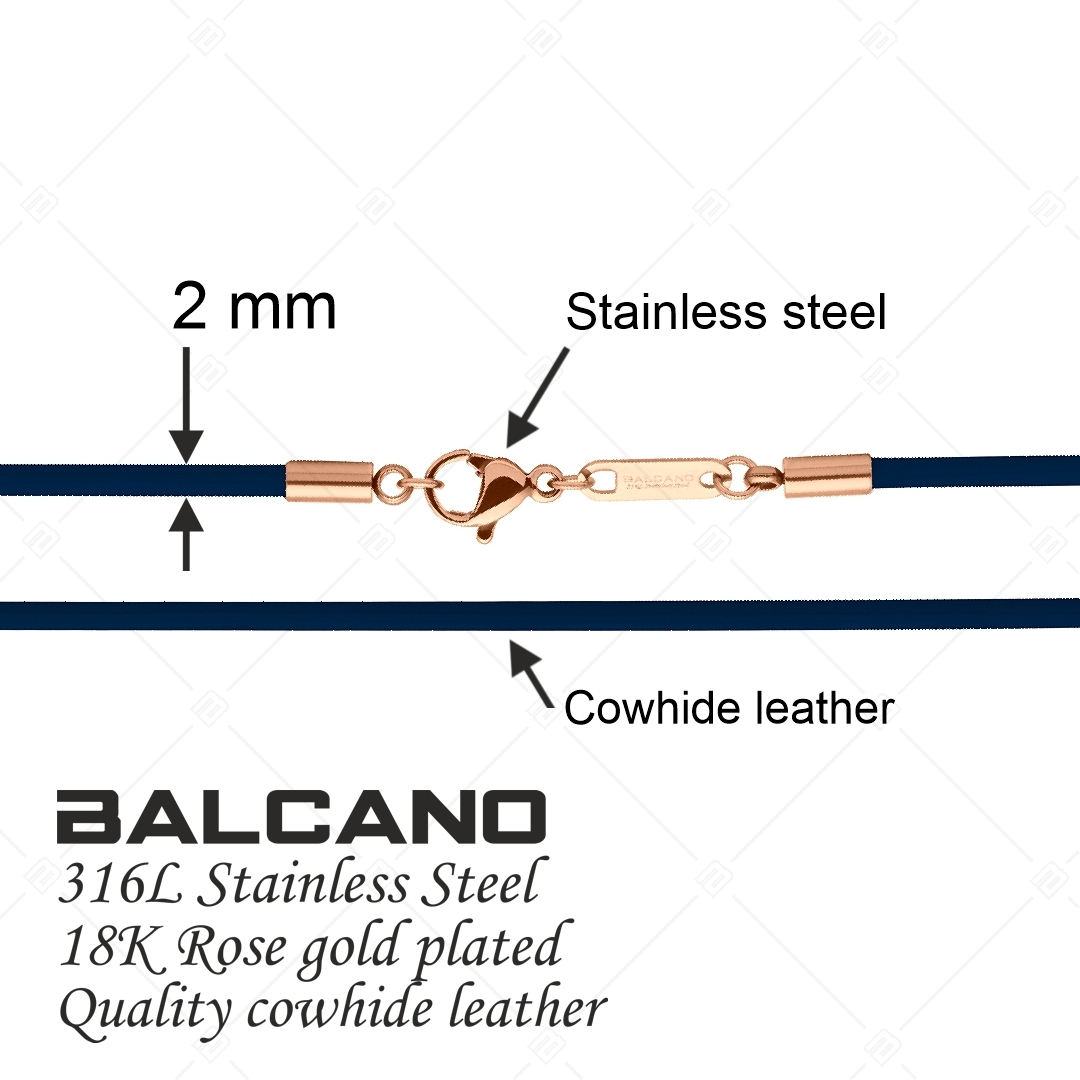 BALCANO - Cordino / Sötétkék bőr nyaklánc 18K rozé arany bevonatos nemesacél delfin kapoccsal - 2 mm (552096LT49)