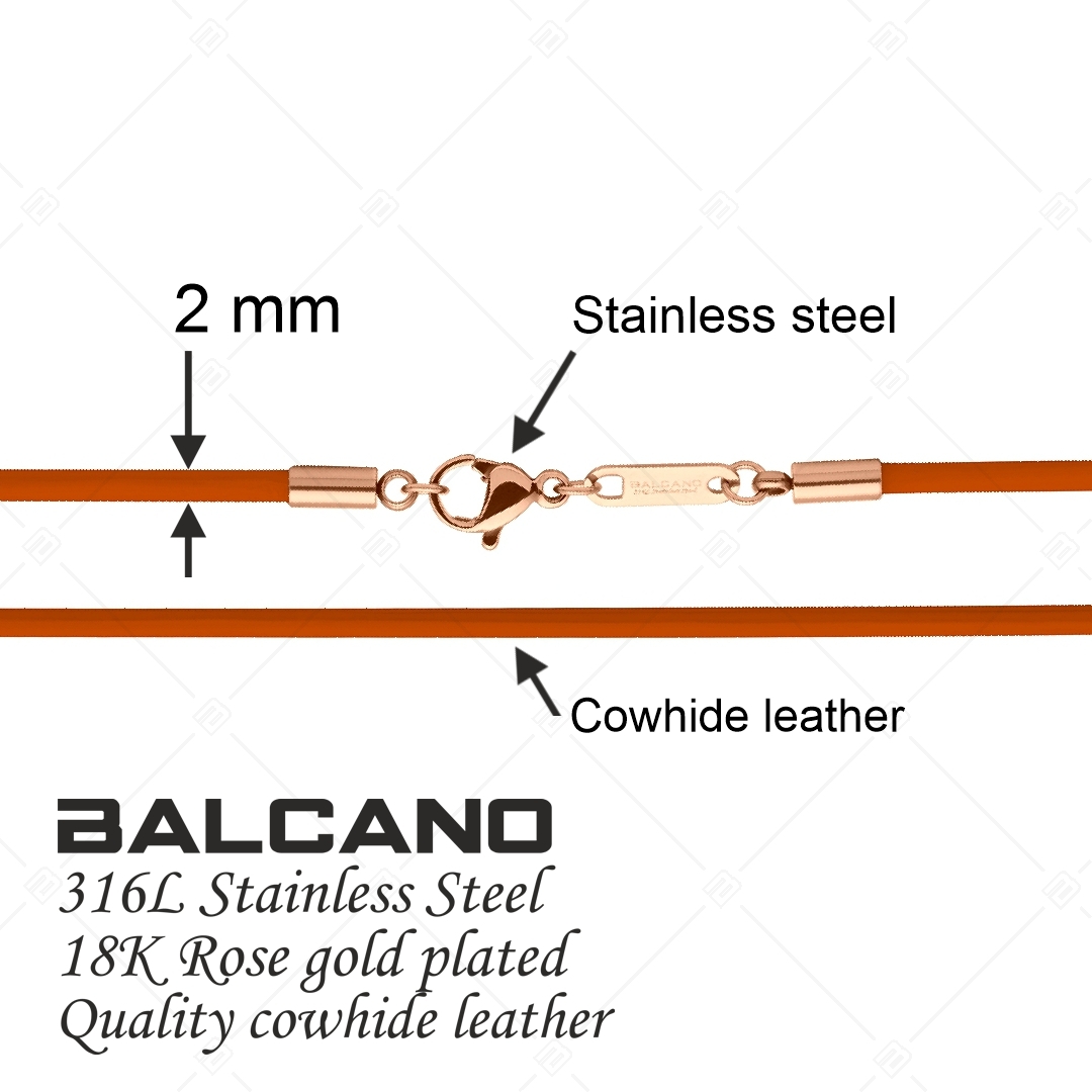 BALCANO - Cordino / Narancssárga bőr nyaklánc 18K rozé arany bevonatos nemesacél delfin kapoccsal - 2 mm (552096LT55)