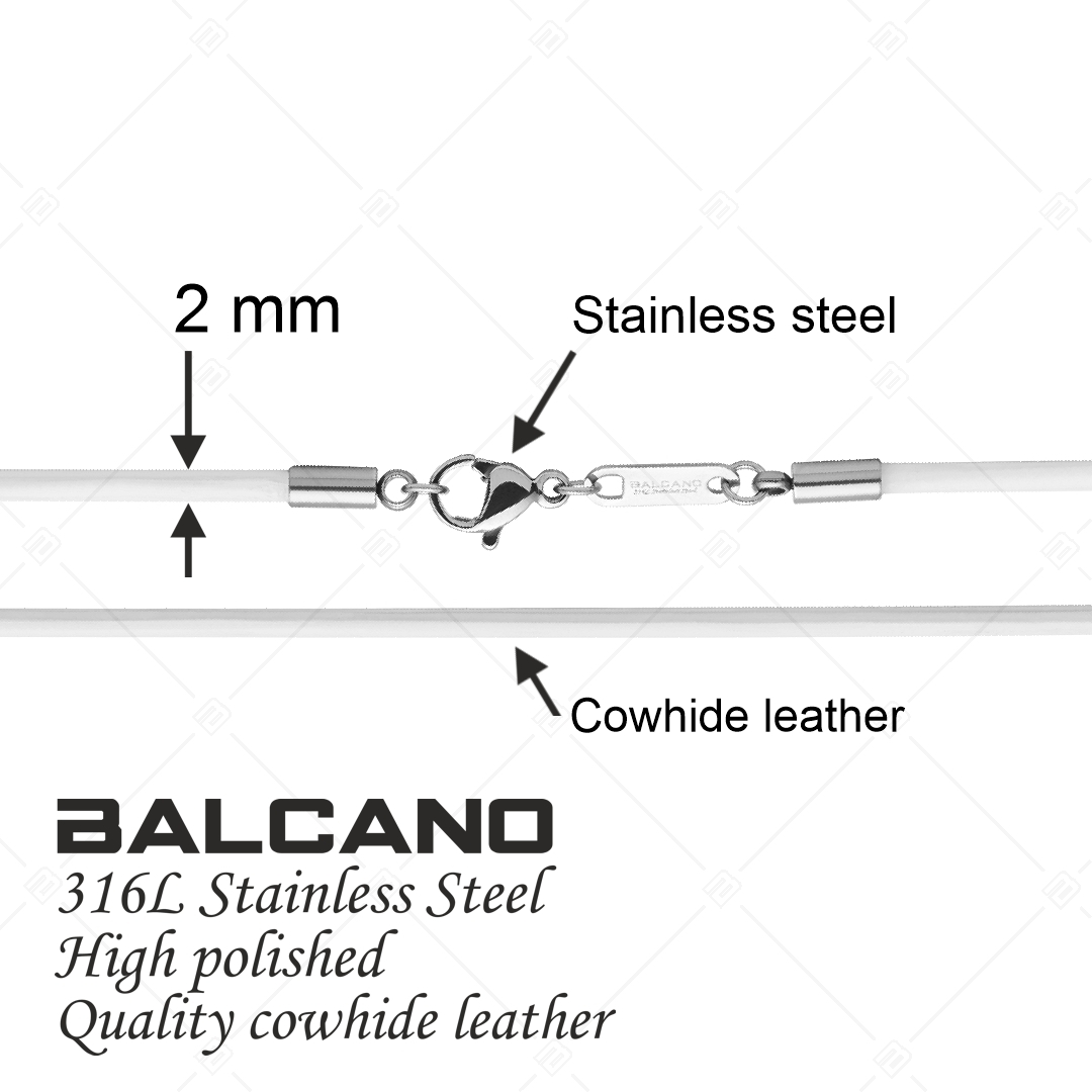 BALCANO - Cordino / Fehér bőr nyaklánc magasfényű polírozással ellátott nemesacél delfin kapoccsal - 2 mm (552097LT00)
