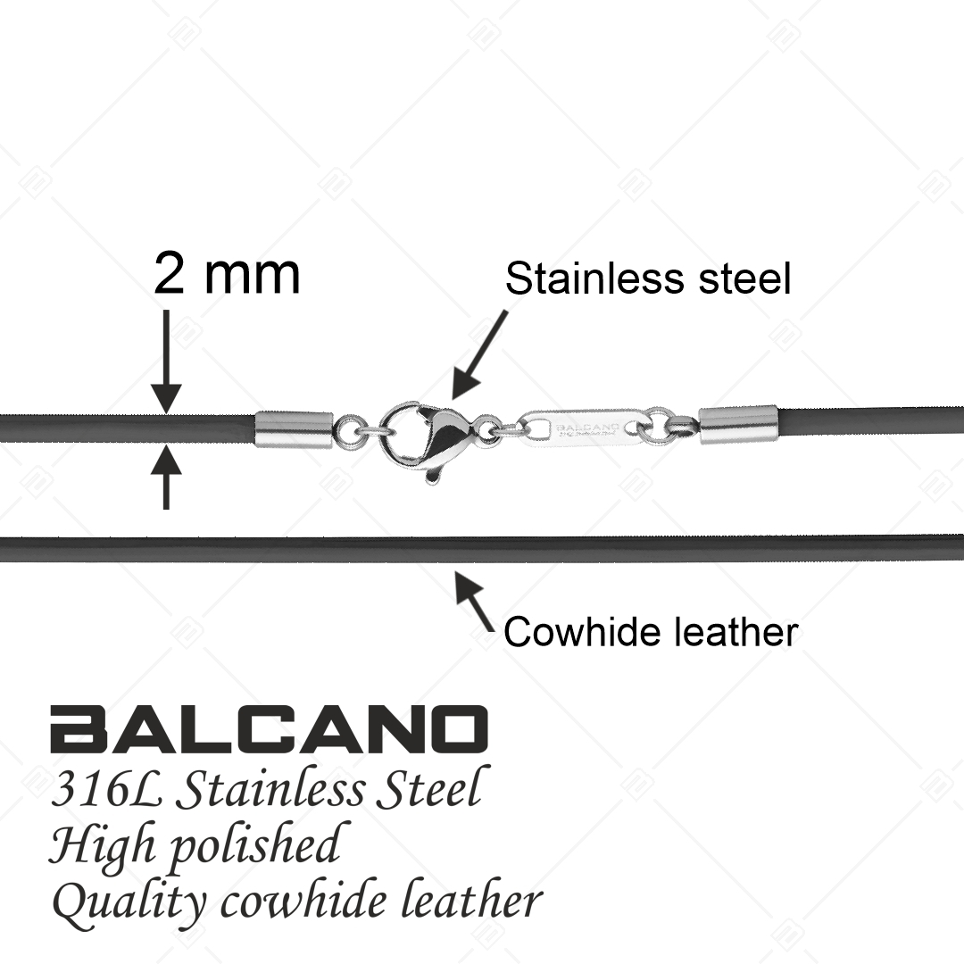 BALCANO - Cordino / Fekete bőr nyaklánc magasfényű polírozással ellátott nemesacél delfin kapoccsal - 2 mm (552097LT11)