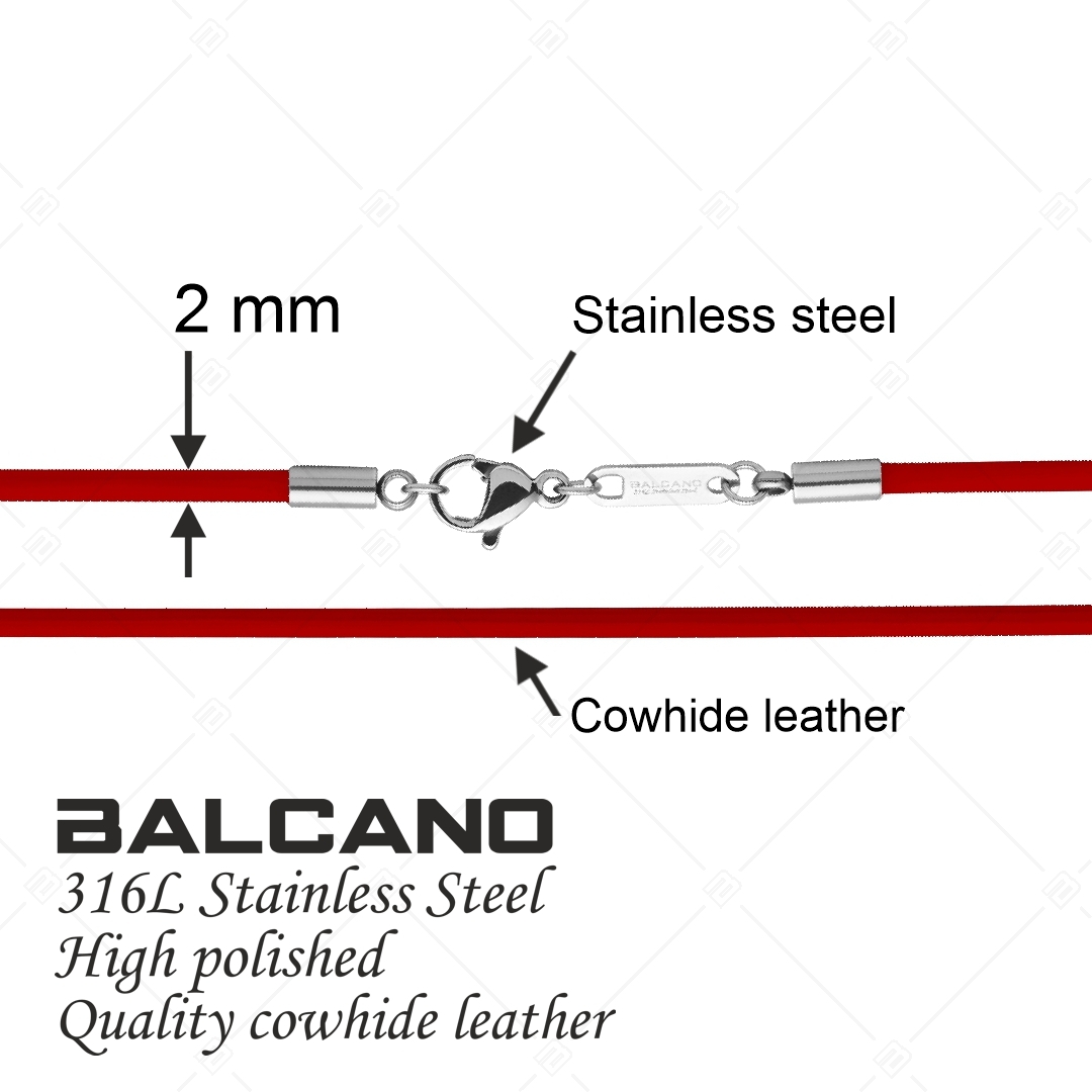 BALCANO - Cordino / Piros bőr nyaklánc magasfényű polírozással ellátott delfin kapoccsal - 2 mm (552097LT22)