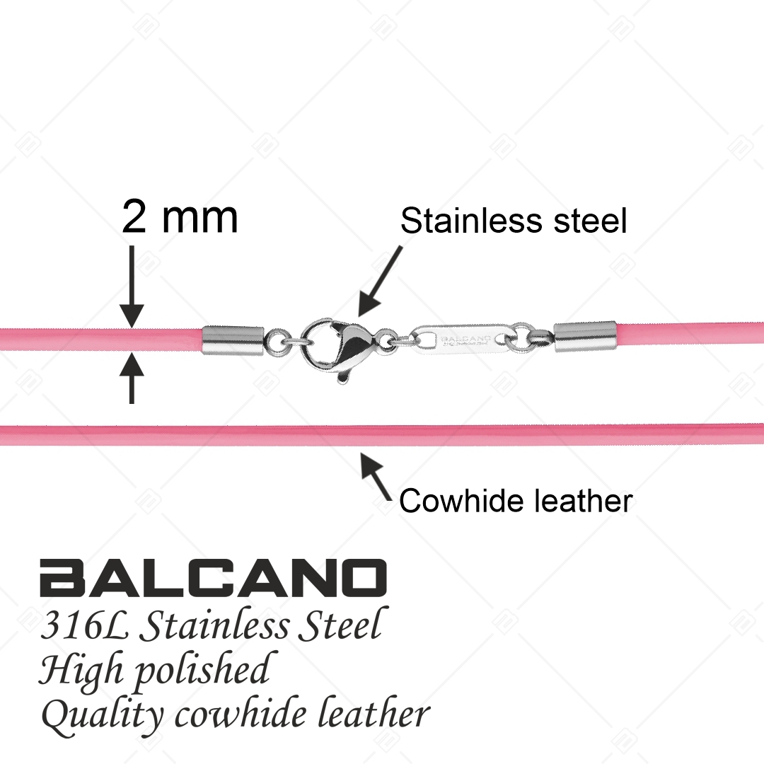 BALCANO - Cordino / Rózsaszínű Bőr nyaklánc magasfényű polírozással ellátott nemesacél delfin kapoccsal - 2 mm (552097LT28)