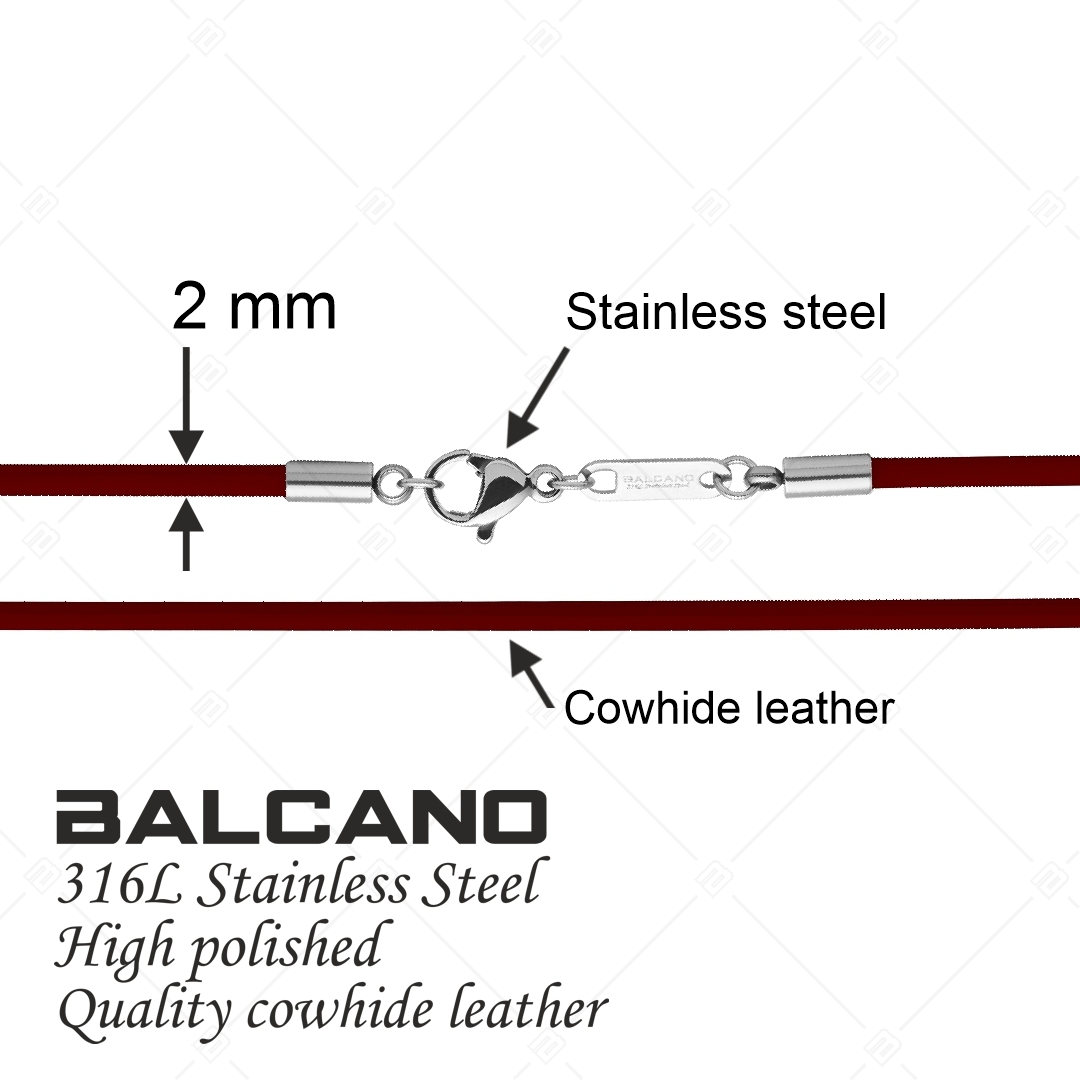 BALCANO - Cordino / Bordó bőr nyaklánc magasfényű polírozással ellátott nemesacél delfin kapoccsal - 2 mm (552097LT29)