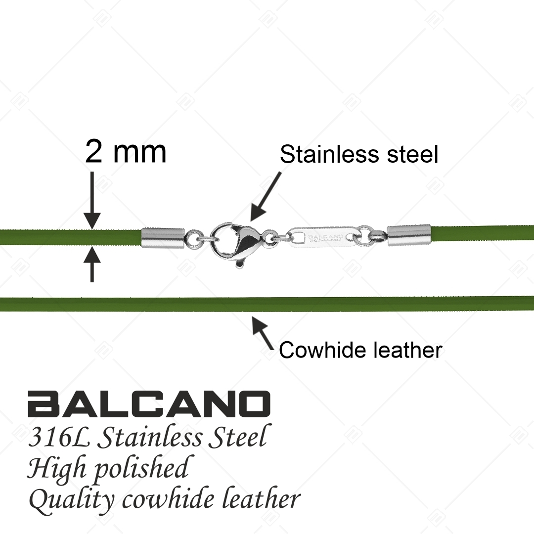BALCANO - Cordino / Zöld bőr nyaklánc magasfényű polírozással ellátott nemesacél delfin kapoccsal - 2 mm (552097LT38)