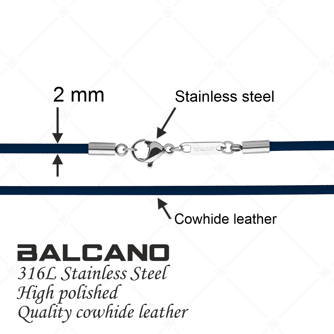 BALCANO - Cordino / Sötétkék bőr nyaklánc magasfényű polírozással ellátott delfin kapoccsal - 2 mm (552097LT49)