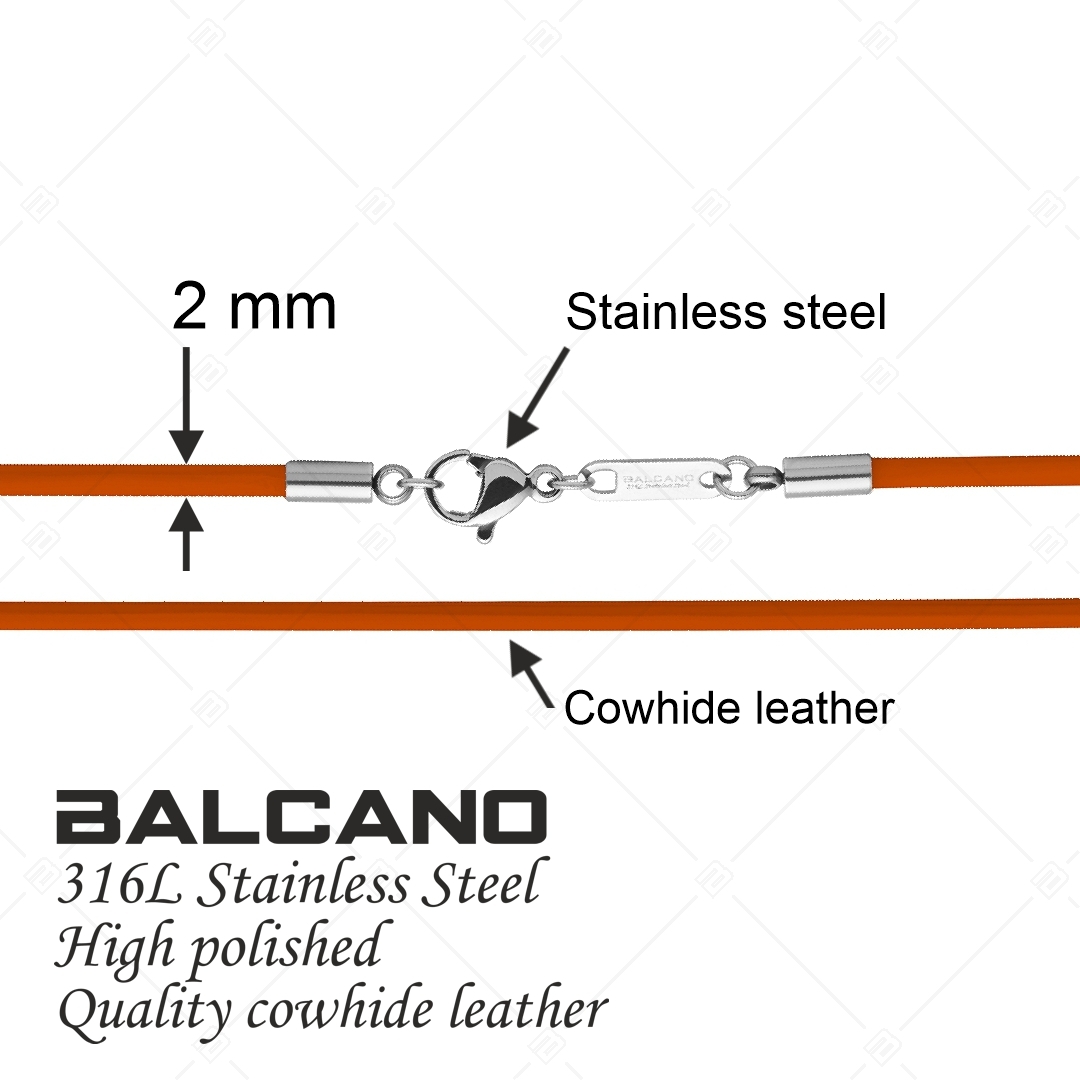BALCANO - Cordino / Narancssárga bőr nyaklánc magasfényű polírozással ellátott nemesacél delfin kapoccsal - 2 mm (552097LT55)