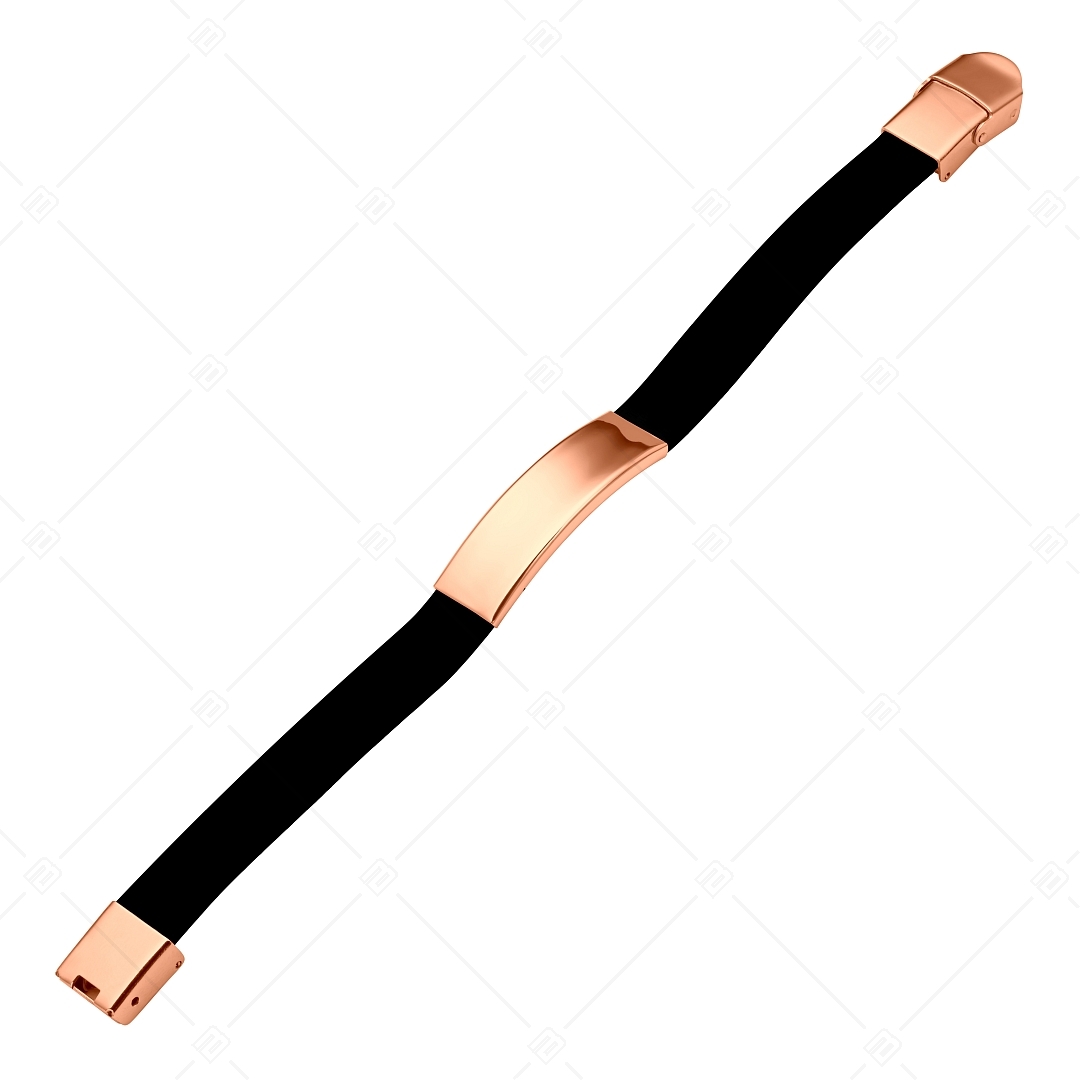 BALCANO - Fekete színű kaucsuk karkötő, gravírozható, téglalap alakú 18K rozé arany bevonatú nemesacél fejrésszel (553096CA11)