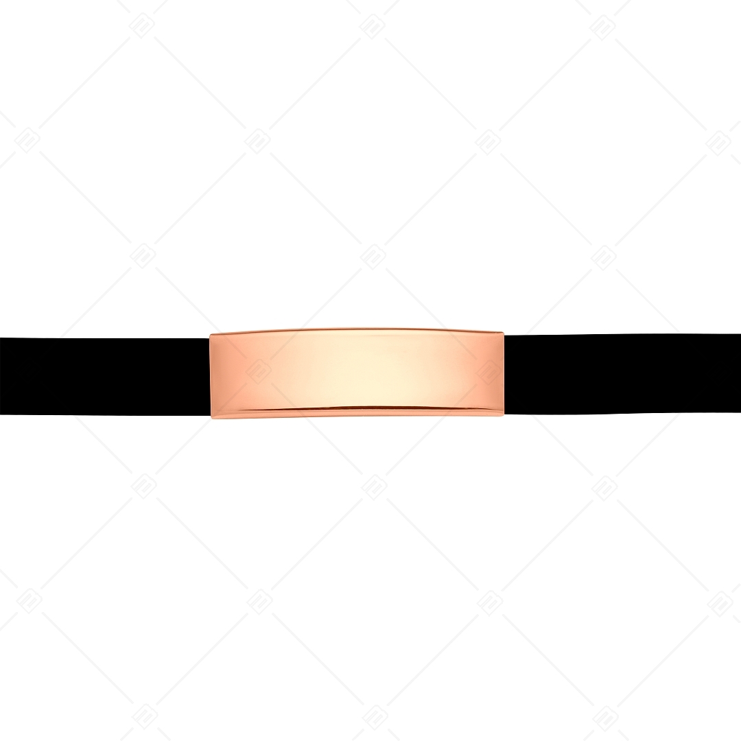BALCANO - Fekete színű kaucsuk karkötő, gravírozható, téglalap alakú 18K rozé arany bevonatú nemesacél fejrésszel (553096CA11)