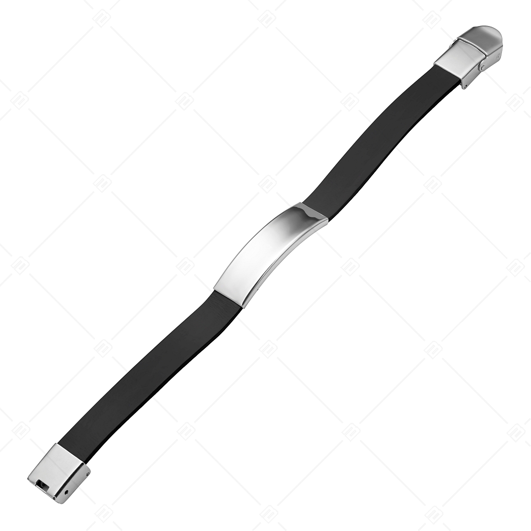 BALCANO - Fekete színű kaucsuk karkötő, gravírozható, téglalap alakú nemesacél fejrésszel (553097CA11)