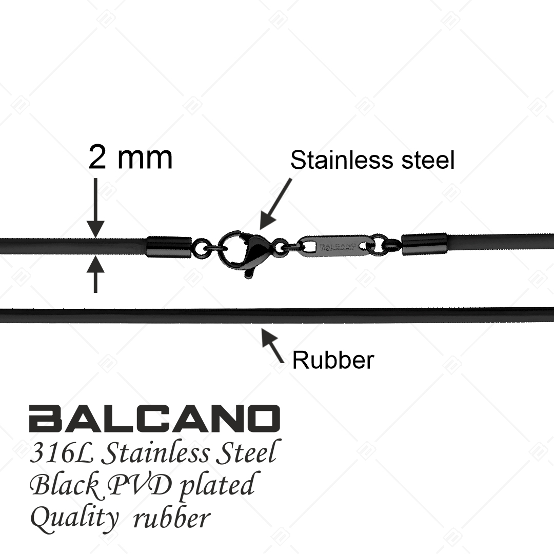 BALCANO - Cordino / Kaucsuk nyaklánc fekete PVD bevonatos nemesacél delfin kapoccsal - 2 mm (554011CA11)